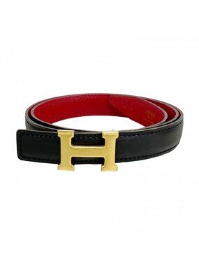 Hermes Belt Constance Box Calf Courchevel Black Red Gold
